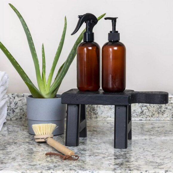 DECORATIVE BLACK WOOD PEDESTAL Display Rustic Farmhouse Boho Handmade New - Picture 1 of 6